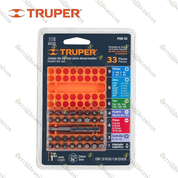 JUEGO DE PUNTAS MIXTAS 1" 33PZS EN ORGANIZADOR PLASTICO TRUPER