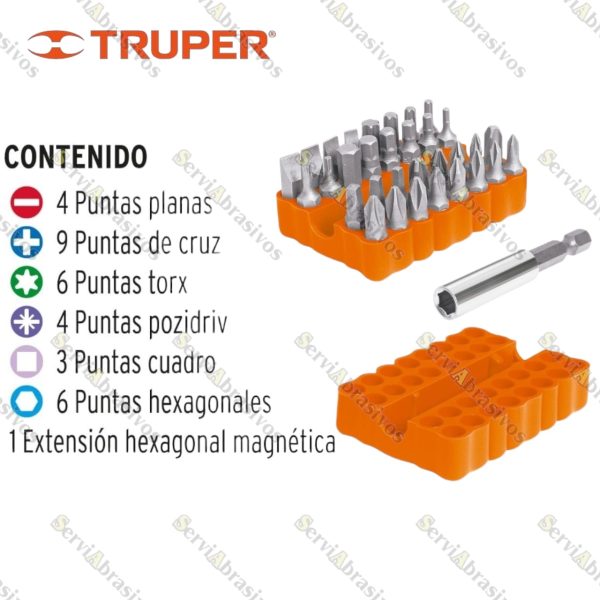 JUEGO DE PUNTAS MIXTAS 1" 33PZS EN ORGANIZADOR PLASTICO TRUPER - Imagen 2