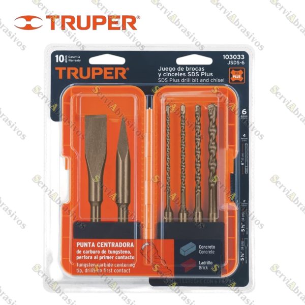 JUEGO DE 6 BROCAS Y CINCELES SDS PLUS, TRUPER
